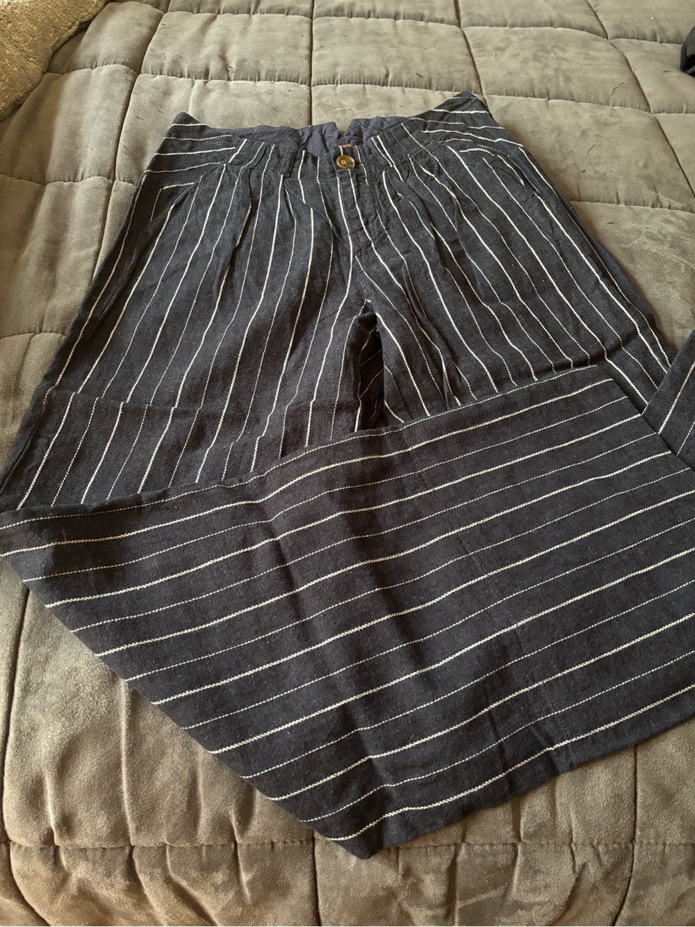 Free People Blue and White Pinstripe Wide-Leg Pants